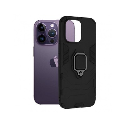 Husa iPhone 14 Pro, Shield cu Inel Metalic, Negru